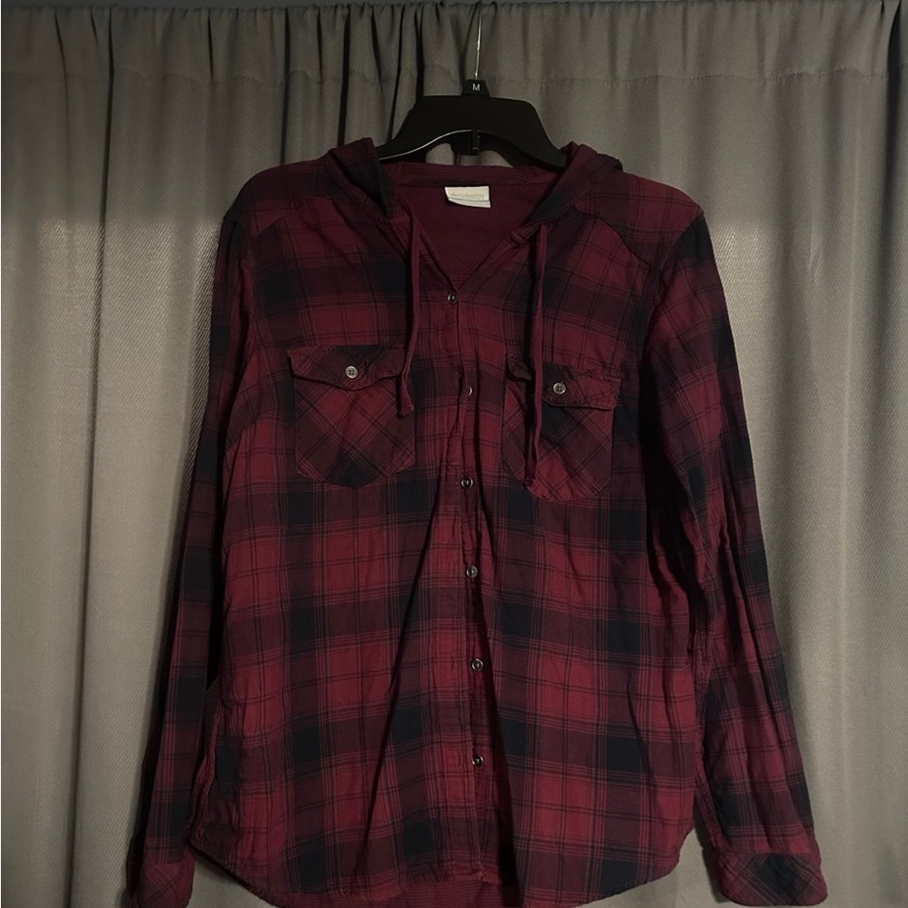 Columbia Burgundy and Navy Plaid Shirt